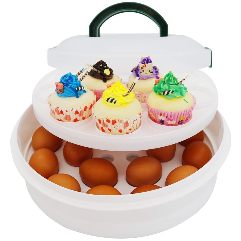 ATRDTO 10 Inch Portable Pie Carrier with Lid and Tray 3-In-1 Round Cupcake Container Egg Holder Muffin Tart Cookie Keeper Food (Green) - Image 4